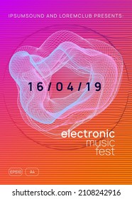 Elektronisches Ereignis. Geometrisches Diskotheken-Broschürendesign. Dynamische Farbverlauf-Form und Linie. Neon Electronic Event. Elektro-Tanz dj. Trance-Geräusch. Clubfest-Poster. Techno Music Party Flyer.