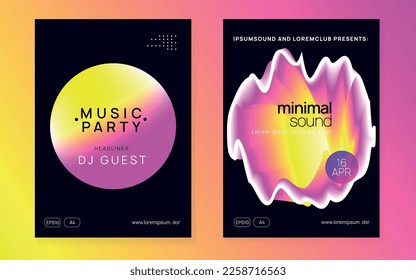 Electronic Event. Wave Effect For Presentation. Indie Neon Flyer. Trance And Discotheque Layout. Minimal Background For Magazine Concept. Pink And Yellow Electronic Event
