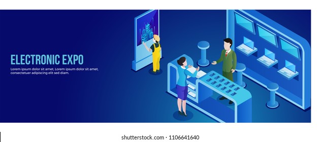 Electronic Expo, Web Banner Design with Executive/Reprenstative Explaining to Visitors. 