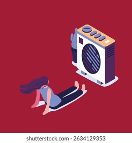 electronic fan flat style isometric illustration vector design