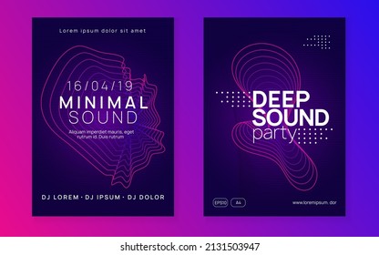 Electronic fest. Abstract discotheque magazine set. Dynamic gradient shape and line. Neon electronic fest flyer. Electro dance music. Trance sound. Club event poster. Techno dj party.