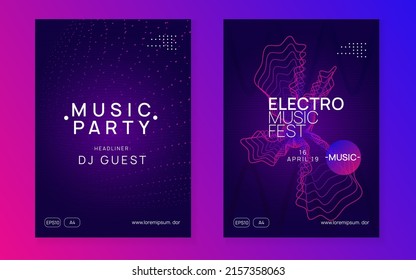 Electronic fest. Cool concert banner set. Dynamic gradient shape and line. Neon electronic fest flyer. Electro dance music. Trance sound. Club event poster. Techno dj party.