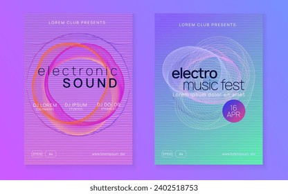 Electronic fest. Curvy show brochure set. Dynamic fluid shape and line. Neon electronic fest flyer. Electro dance music. Trance sound. Club event poster. Techno dj party.