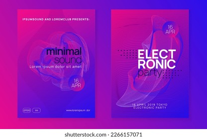 Electronic fest. Digital discotheque banner set. Dynamic gradient shape and line. Neon electronic fest flyer. Electro dance music. Trance sound. Club event poster. Techno dj party.