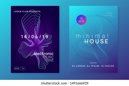 Electronic fest. Digital show banner set. Dynamic fluid shape and line. Neon electronic fest flyer. Electro dance music. Trance sound. Club event poster. Techno dj party.