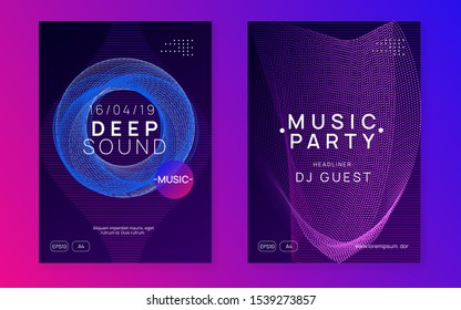 Electronic fest. Dynamic fluid shape and line. Energy show magazine set. Neon electronic fest flyer. Electro dance music. Trance sound. Club event poster. Techno dj party.