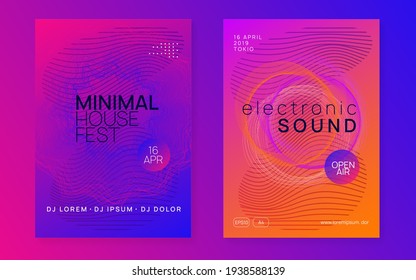 Electronic fest. Dynamic fluid shape and line. Creative concert cover set. Neon electronic fest flyer. Electro dance music. Trance sound. Club event poster. Techno dj party.