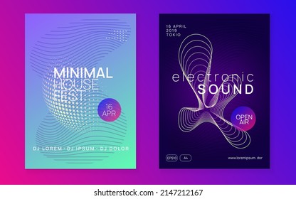 Electronic fest. Dynamic fluid shape and line. Bright show invitation set. Neon electronic fest flyer. Electro dance music. Trance sound. Club event poster. Techno dj party.