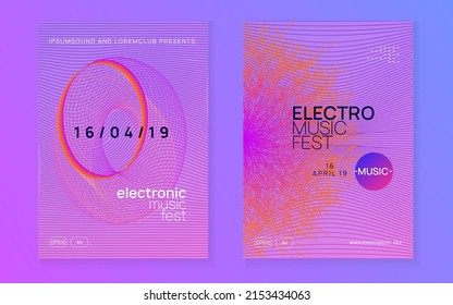 Electronic fest. Dynamic fluid shape and line. Creative discotheque cover set. Neon electronic fest flyer. Electro dance music. Trance sound. Club event poster. Techno dj party.