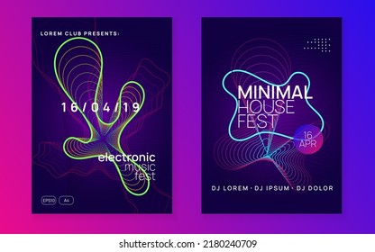 Electronic fest. Dynamic fluid shape and line. Trendy show banner set. Neon electronic fest flyer. Electro dance music. Trance sound. Club event poster. Techno dj party.