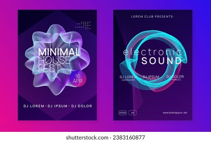 Electronic fest. Dynamic fluid shape and line. Modern concert banner set. Neon electronic fest flyer. Electro dance music. Trance sound. Club event poster. Techno dj party.