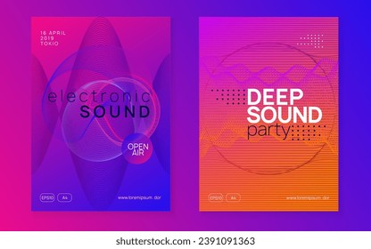 Electronic fest. Dynamic fluid shape and line. Energy show magazine set. Neon electronic fest flyer. Electro dance music. Trance sound. Club event poster. Techno dj party.