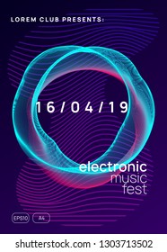 Electronic fest. Dynamic gradient shape and line. Modern discotheque invitation template. Neon electronic fest flyer. Electro dance music. Trance sound. Club event poster. Techno dj party.