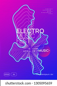 Electronic fest. Dynamic gradient shape and line. Minimal show banner layout. Neon electronic fest flyer. Electro dance music. Trance sound. Club event poster. Techno dj party.