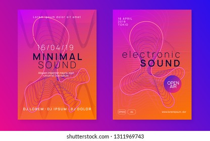 Electronic fest. Dynamic gradient shape and line. Creative concert banner set. Neon electronic fest flyer. Electro dance music. Trance sound. Club event poster. Techno dj party.