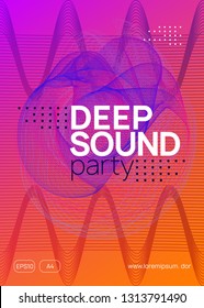 Electronic fest. Dynamic gradient shape and line. Wavy discotheque banner design. Neon electronic fest flyer. Electro dance music. Trance sound. Club event poster. Techno dj party.