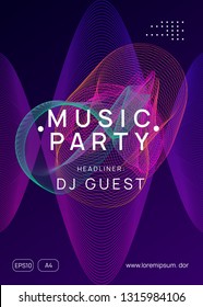 Electronic fest. Dynamic gradient shape and line. Creative concert brochure concept. Neon electronic fest flyer. Electro dance music. Trance sound. Club event poster. Techno dj party.