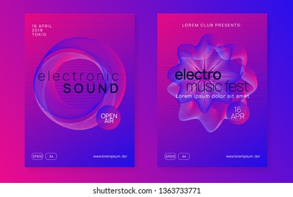 Electronic fest. Dynamic gradient shape and line. Futuristic show cover set. Neon electronic fest flyer. Electro dance music. Trance sound. Club event poster. Techno dj party.