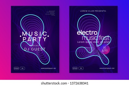 Electronic fest. Dynamic gradient shape and line. Creative show invitation set. Neon electronic fest flyer. Electro dance music. Trance sound. Club event poster. Techno dj party.