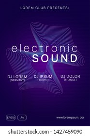 Electronic fest. Dynamic gradient shape and line. Cool discotheque invitation layout. Neon electronic fest flyer. Electro dance music. Trance sound. Club event poster. Techno dj party.