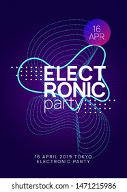 Electronic fest. Dynamic gradient shape and line. Futuristic discotheque brochure concept. Neon electronic fest flyer. Electro dance music. Trance sound. Club event poster. Techno dj party.