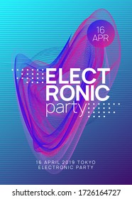 Electronic fest. Dynamic gradient shape and line. Minimal discotheque banner template. Neon electronic fest flyer. Electro dance music. Trance sound. Club event poster. Techno dj party.