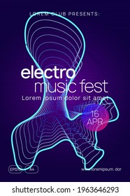 Electronic fest. Dynamic gradient shape and line. Futuristic concert invitation template. Neon electronic fest flyer. Electro dance music. Trance sound. Club event poster. Techno dj party.