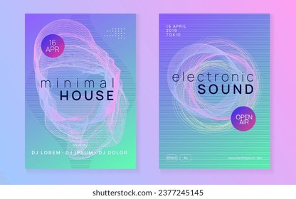Electronic fest. Dynamic gradient shape and line. Curvy show invitation set. Neon electronic fest flyer. Electro dance music. Trance sound. Club event poster. Techno dj party.