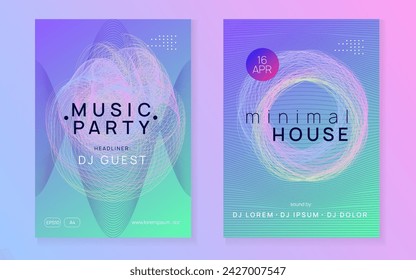 Electronic fest. Dynamic gradient shape and line. Abstract discotheque cover set. Neon electronic fest flyer. Electro dance music. Trance sound. Club event poster. Techno dj party.