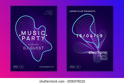 Electronic fest. Energy show cover set. Dynamic gradient shape and line. Neon electronic fest flyer. Electro dance music. Trance sound. Club event poster. Techno dj party.