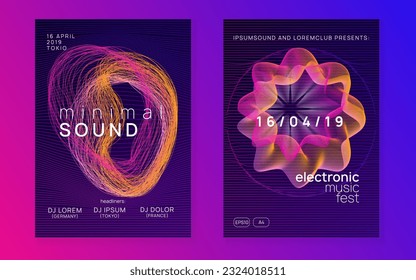 Electronic fest. Futuristic concert magazine set. Dynamic gradient shape and line. Neon electronic fest flyer. Electro dance music. Trance sound. Club event poster. Techno dj party.