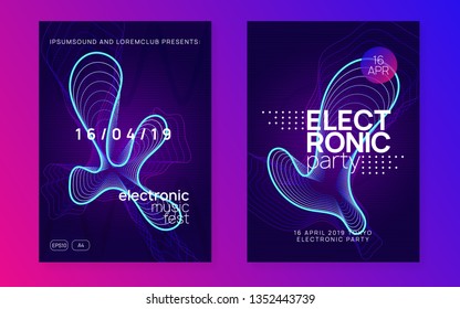 Electronic fest. Futuristic show brochure set. Dynamic gradient shape and line. Neon electronic fest flyer. Electro dance music. Trance sound. Club event poster. Techno dj party.