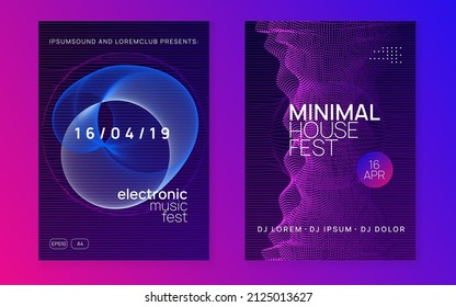Electronic fest. Futuristic show brochure set. Dynamic fluid shape and line. Neon electronic fest flyer. Electro dance music. Trance sound. Club event poster. Techno dj party.