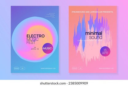Electronic Fest. Holiday Pattern For Invitation Vector. Modern Techno Event. Dance And Show Template. Trendy Glitch For Presentation. Pink And Blue Electronic Fest