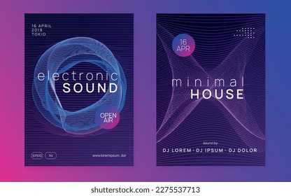 Electronic fest. Modern concert banner set. Dynamic fluid shape and line. Neon electronic fest flyer. Electro dance music. Trance sound. Club event poster. Techno dj party.