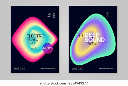 Electronic Fest. Modern Glitch For Brochure. Gradient Background For Cover Shape. Sound And Carnival Template. Jazz Neon Party. Rainbow Electronic Fest