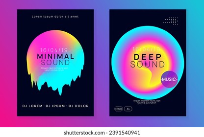 Electronic Fest. Sound And Nightlife Design. Bright Electro Flyer. Wave Effect For Brochure. Holiday Pattern For Invitation Vector. Pink And Blue Electronic Fest