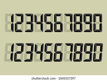 Electronic figures. Digital glowing numbers. LCD numbers for a electronic devices. Vector illustration.