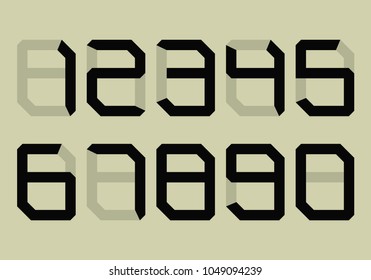 Electronic figures. Digital glowing numbers. LCD numbers for a electronic devices. Vector illustration.