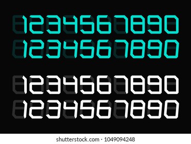 Electronic figures. Digital glowing numbers. LCD numbers for a electronic devices. Vector illustration.