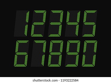 Electronic figures. Digital glowing numbers. LCD numbers for a electronic devices. Vector illustration.