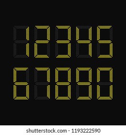 Electronic figures. Digital glowing numbers. LCD numbers for a electronic devices. Vector illustration.
