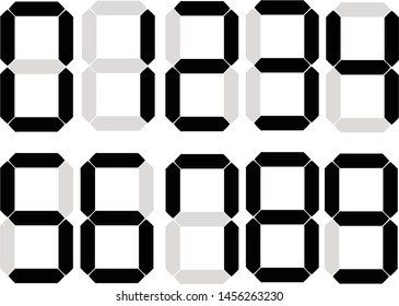 Electronic figures. Digital glowing numbers. LCD numbers for a electronic devices. 