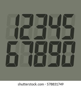 Electronic figures. Digital glowing numbers. LCD numbers for a electronic devices. Vector illustration.