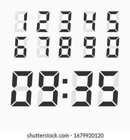 Electronic Figures. Digital Numbers. Number Set For Lcd Electronic Devices. Editable Elements For Fax Phone Calculator. Vector Illustration Flat Design. Isolated On White Background.