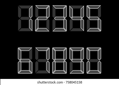 electronic figures. white outline of numbers. a copy of the calculator. 1, 2, 3, 4, 5, 6, 7, 8, 9, 0. Vector illustration