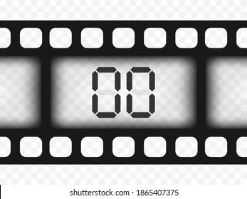 Electronic film counter number 0. Countdown. The overlay object is a template on a transparent isolated background.