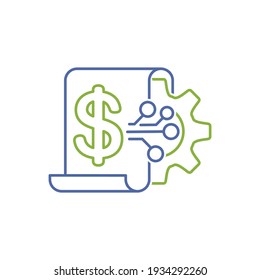Electronic financial management computer program. Optimization of business information. Stock market and stock exchange. Vector linear icon illustration isolated on white background.