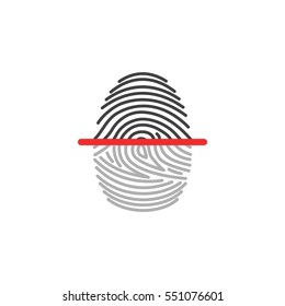 Electronic fingerprint icon scanner identification isolated on white background. Security and surveillance system