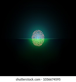 Electronic fingerprint on pass scanning screen, security check. Futuristic technology for digital biometric security   and identification system, privacy 
system. Vector illustration for science.